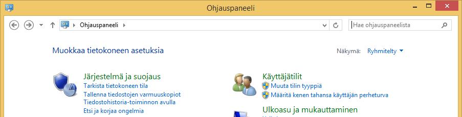 Apuohjelmat Kuva 98 Ohjauspaneeli (Control Panel) Verkon turvallisuudesta voit huolehtia myös Ohjauspaneelin (Control Panel) apuohjelmilla.