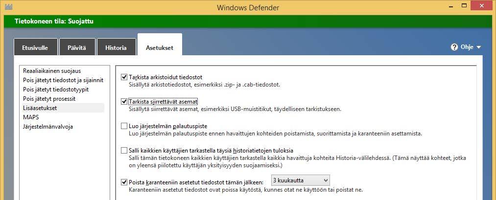 Muissa ryhmissä tehdään erilaisia asetuksia, muuta niitä harkiten. Useissa muissakin ryhmissä on tärkeitä ja tarpeellisia asetuksia.