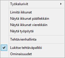 Nopeampi tapa ohjelmien välillä siirtymisene on Alt + Sarkain -näppäinpainallus, siitä saat lisätietoa sivulta 23. Tehtäväpalkin voit siirtää hiirellä vetämällä kuvaruudun yläreunaan.