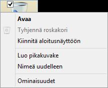 Pikavalikko (Context menu)! Pikavalikko on Windows-käytön keskeisin aputoiminto. Pikavalikko on tilannekohtainen valikko, jossa näet kohteen (objektin) käsittelemiseksi käytettävissä olevat komennot.