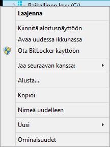 Yleensä objektin pikavalikossa viimeisenä (suunnilleen) toimintona on Ominaisuudet (Properties) -komento, jolla objektille (sivut 34 ja 55) voi määrittää ominaisuuksien asetuksia.