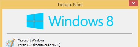 Ohjelman versionumero Paint-ohjelman versiotiedot näet löydät ohjelman Tiedosto (File) -valikosta napsauttamalla Tietoja Paintista (About Paint) -komentoa.