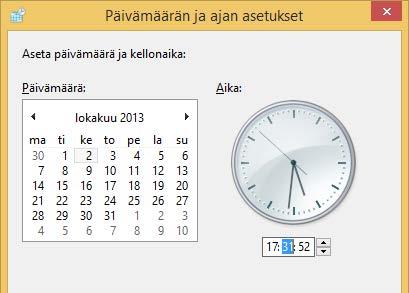 Napsauta sitten Muuta päivämäärän ja kellonajan asetukset (Change date and time settings) -painiketta, näin pääset korjaaman virheelliset aika-asetukset.