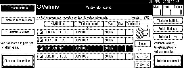 Asiakirjapalvelin Asiakirjan poistaminen Alla on kuvattu, miten tallennettu asiakirja poistetaan. 3 Tärkeää Asiakirjapalvelimeen mahtuu enintään 3000 asiakirjaa.