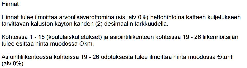 Hinnat Huomaa komissiomaksu 0,5% + alv