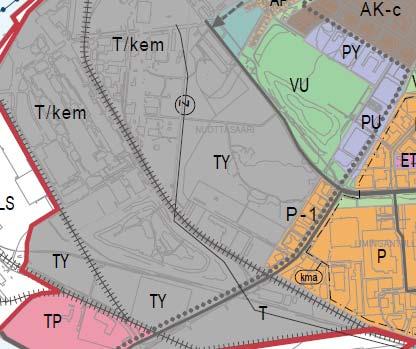 Lähinnä suunnittelualuetta sijaitsee lännessä Nuottasaaren teollisuusalueen asemakaavan (564-2118) korttelialueita ja siitä länteen päin Nuottasaaren tehdasalue.