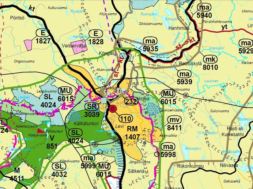 3.2 16 Suunnittelutilanne 3.2.1 Maakuntakaava Asemakaavan suunnittelualue on Tunturi-Lapin maakuntakaava-alueella. Tunturi-Lapin maakuntakaava on saanut lainvoiman 16.5.