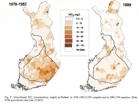 Pohjaveden NO 3 - pitoisuus Source: Backman, B.