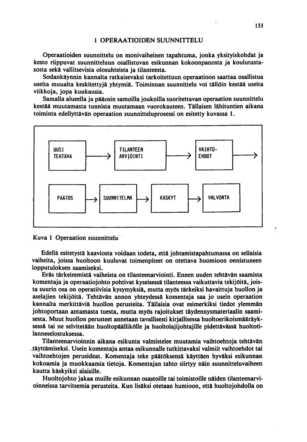 133 1 OPERAATIOIDEN SUUNNITTELU Operaatioiden suunnittelu on monivaiheinen tapahtuma, jonka yksityiskohdat ja kesto riippuvat suunnitteluun osallistuvan esikunnan kokoonpanosta ja koulutustasosta