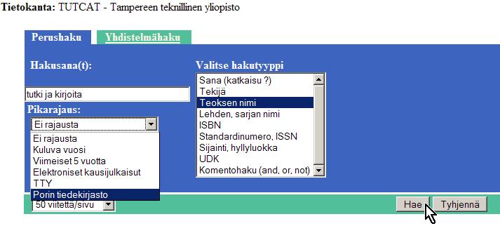 Perushku j kirjn stvuustiedot 1. Kirjoit Hkusn ti usempi ltikkoon. Vlitse Hkutyyppi hkusnojen mukn.