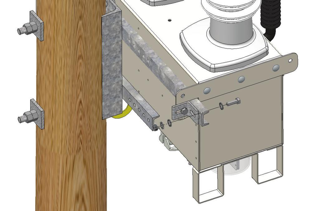 6. Asenna Smartcloser pylvästelineeseen koukkujen varaan, kuvat 2 ja 3. 7. Laitteisto keskitetään pylvääseen niin, että lukitus voidaan tehdä oikein (vaihe 3).