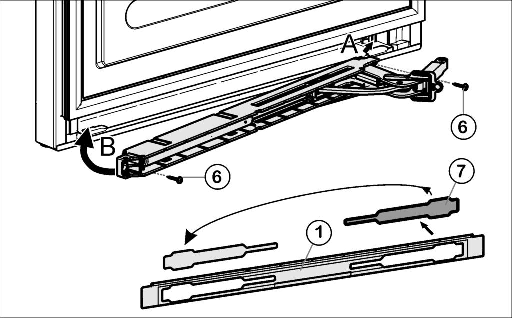 u Kontrollera vid montering att tryckplattorna på motsatta sidan att de låses fast ordentligt. 4.1.6 Montering av dörr u Sätt på dörren uppifrån på nedre lagerbulten Fig. 9 (22). u Stäng dörren.