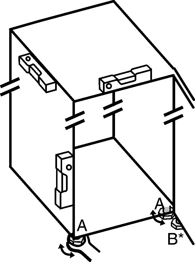 Idriftsættelse Hvis apparatet opstilles med hængslerne ved siden af en væg Fig. 14 (4), skal afstanden mellem apparatet og væggen være mindst 36 mm. Dette svarer til håndtagets udhæng ved åbnet dør.