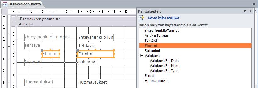 (Add Existing Fields) -painiketta niin pääset lisäämään puuttuvat kentät.