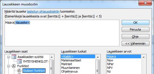 Luo kenttä (Ei sidottu - Unbound) napsauttamalla lomakkeen tyhjää kohtaa. Korjaa kentän otsakkeen nimi, siirrä kenttä sopivaan kohtaan ja kaksoisnapsauta kentän reunaviivaa.