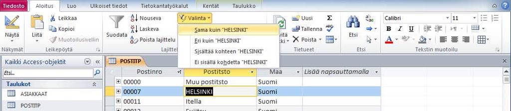 Kyselyn määrittely Kyselyn (Query) avulla haet kiinnostavia tietoja yhdestä tai useasta taulukosta. Kyselyllä voit muuttaa tietokannan sisältöä eli lisätä, poistaa tai päivittää taulukoiden tietoja.