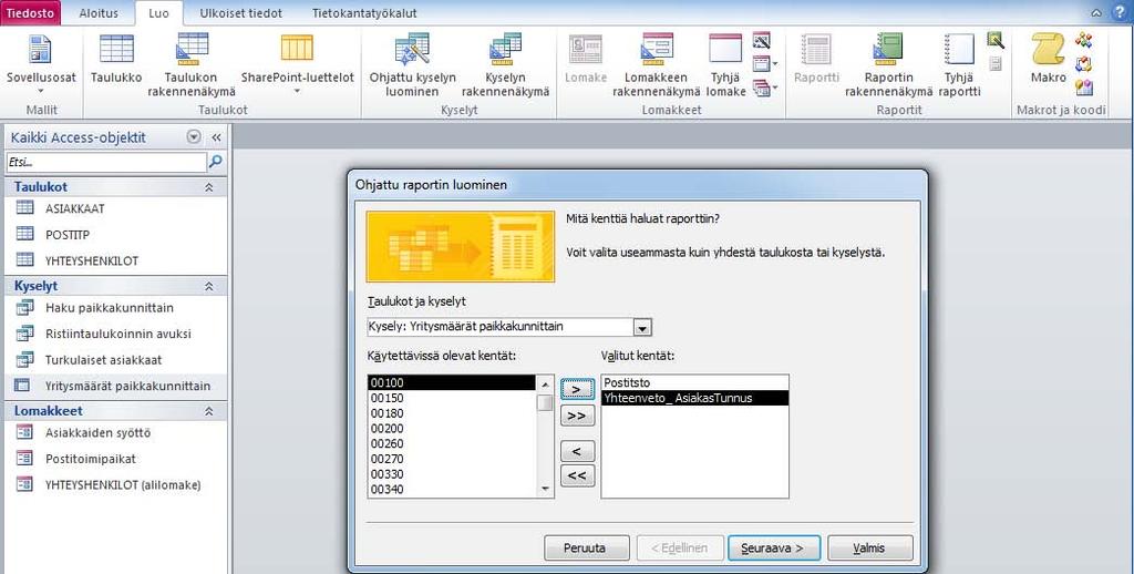 Raportin määrittely Accessilla on helppo luoda erilaisia raportteja. Raportteja tarvitset aina kun haluat tulostuskelpoisen yhteenvedon tietokannasta.
