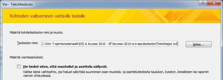 Tekstitiedostona voin käyttää osoitetiedostoa lähteenä sähköposteja lähettäessäni. Harjoitustiedosto: Tuoterekisteri.