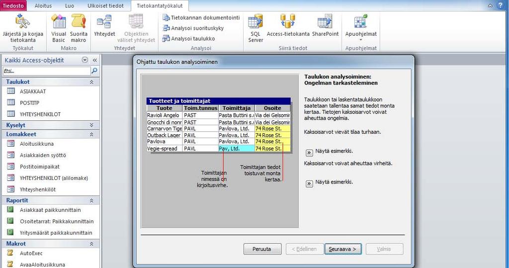 Analysoi taulukko Tietokantatyökalut (Database Tools) -välilehdellä on Analysoi taulukko (Analyze Table) -työkalu, napsauta sitä.