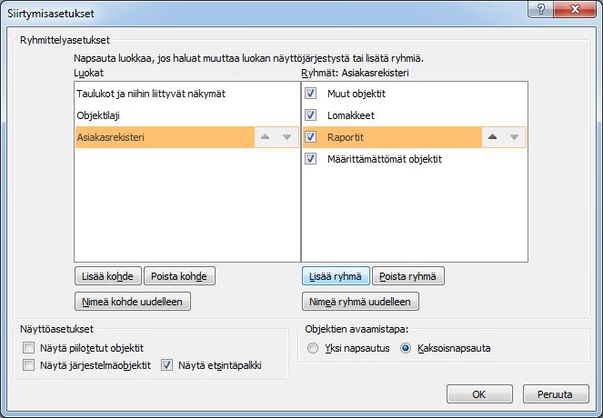 Siirtymisasetuksia voit muokata monipuolisesti, kokeile seuraavaa.