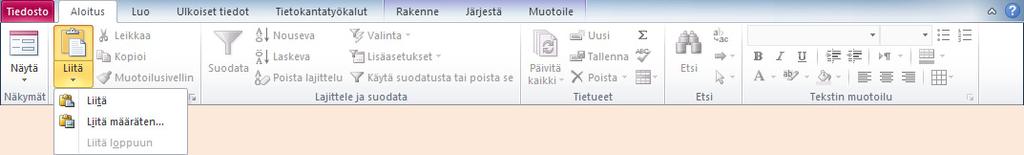 Liittäminen eli sijoittaminen (Paste) Aloitus (Home) -välilehden Liitä (Paste) -painikkeella tai näppäinpainalluksella Ctrl + v voit sijoittaa leikepöydän viimeisen objektin valitsemaasi kohtaan