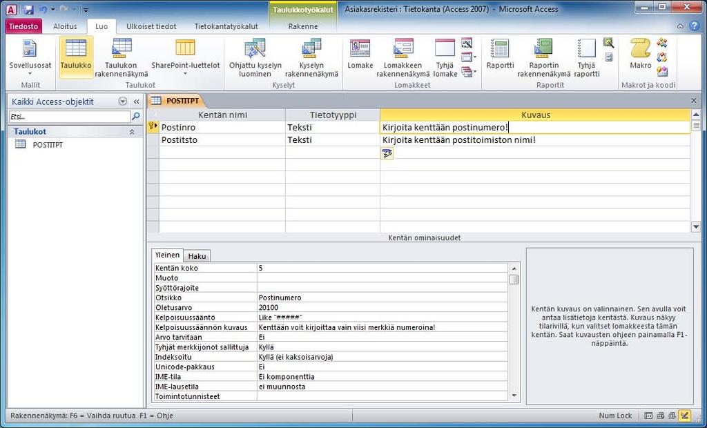 Tietokannan perustaminen Avaa Käynnistä (Start) -valikon Kaikki ohjelmat (All Programs) -ryhmän Microsoft Office -alivalikosta napsauttamalla Microsoft Access 2010 -ohjelma.