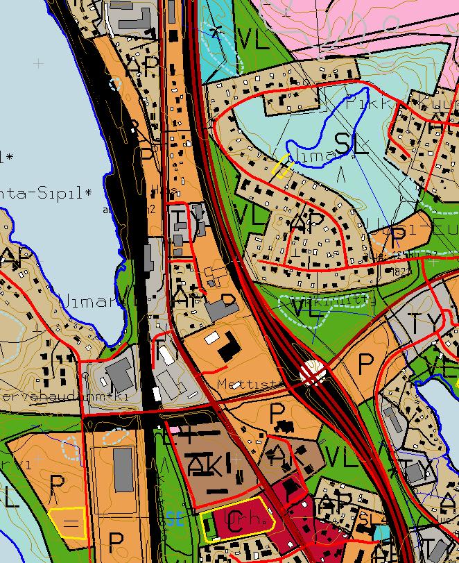 KUVA 4. Ote Sääksjärven osayleiskaavasta (1995) Asemakaava Suunnittelualueen voimassa oleva asemakaava muodostuu eri aikoina vahvistuneista osa-alueista.