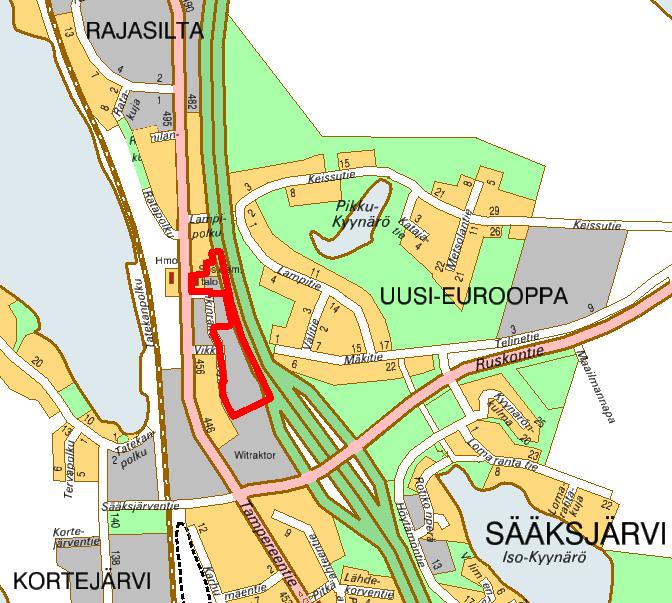 1.2 Kaava-alueen sijainti Suunnittelualue sijaitsee Sääksjärven taajaman pohjoisosassa. Aluetta rajaa idässä moottoritie. Alue on n.