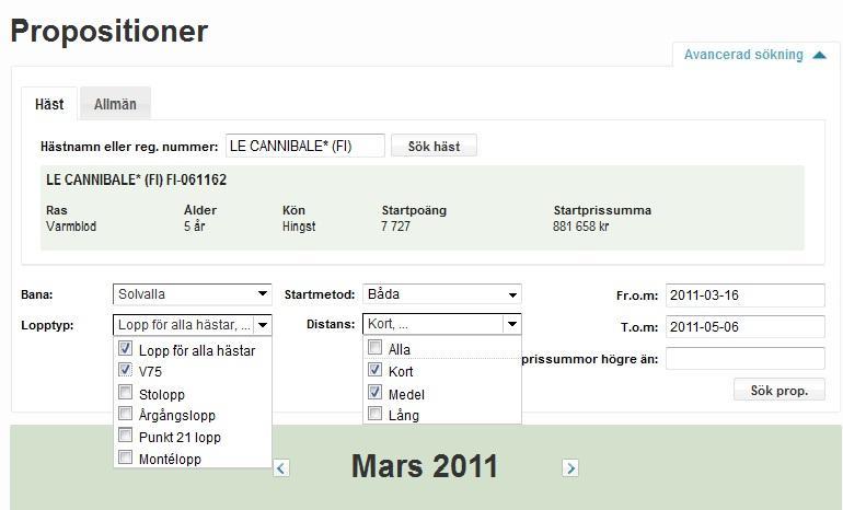 22 KUVA 5. Lähdöntyypin ja matkan valinta. (Kuvakaappaus Laitinen & Väisänen 2011) Mikäli sarjoja ei löydy, hakukoneeseen ilmestyy lause Inga propositioner hittades, eli ei yhtään sarjaa löydetty.