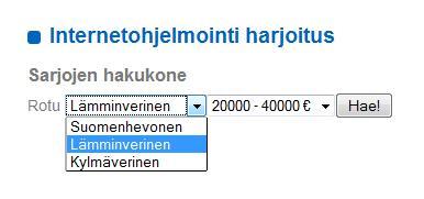 30 KUVA 9. Hevosen rodun valinta ohjelmointiharjoituksessa (Kuvakaappaus Laitinen & Väisänen 2011).