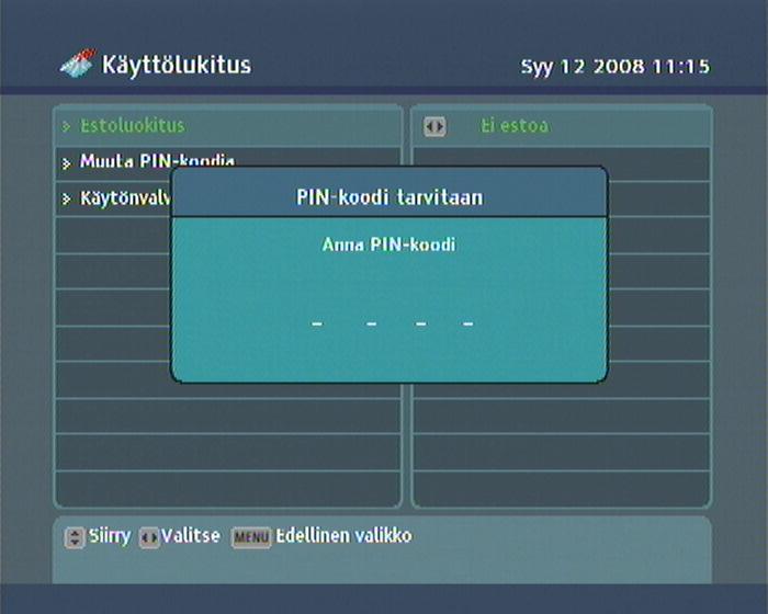 3.4 Lapsilukko 23 Määritä perusluokitus valitsemalla valikko Järjestelmän asetukset > Käyttölukitus. Tällöin sinun on annettava henkilökohtainen tunnistenumeropin.