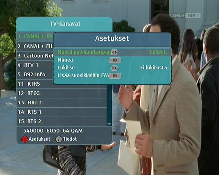 5.2 Television katselu 29 Kanavalistassa on lueteltu seuraavat: Kanavan numero Kanavan nimi Lähettävä kanavanippu Joidenkin kohteiden kohdalla saattaa olla dollarimerkki ($), joka merkitsee