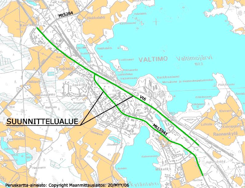 Valtimon taajaman esteettömyyskartoitus 9 JOHDANTO Kuva 1.1. Suunnittelualue 1.