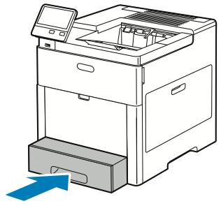 Paperit ja muu tulostusmateriaali Älä täytä alustaa yli sen täyttörajan. Liian täysi paperialusta voi aiheuttaa paperitukkeumia. 4. Työnnä alusta takaisin tulostimeen. 5.