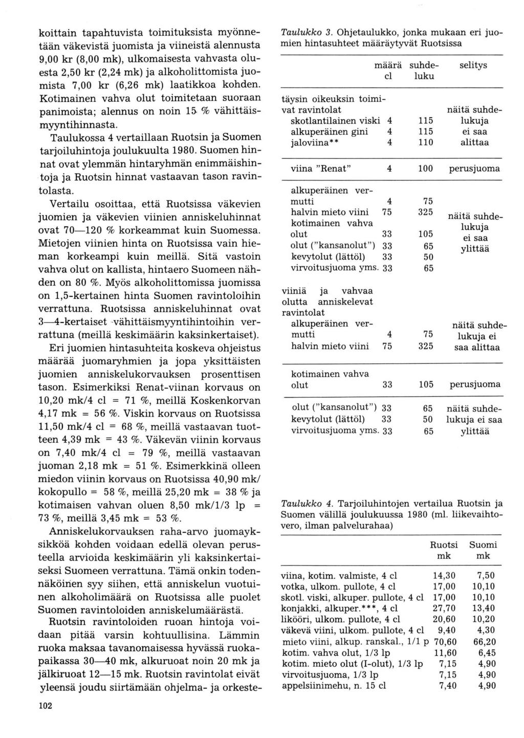 koittain tapahtuvista toimituksista myönnetään väkevistä juomista ja viineistä alennusta 9,00 kr (8,00 mk), ulkomaisesta vahvasta oluesta 2,50 kr (2,24 mk) ja alkoholittomista juomista?