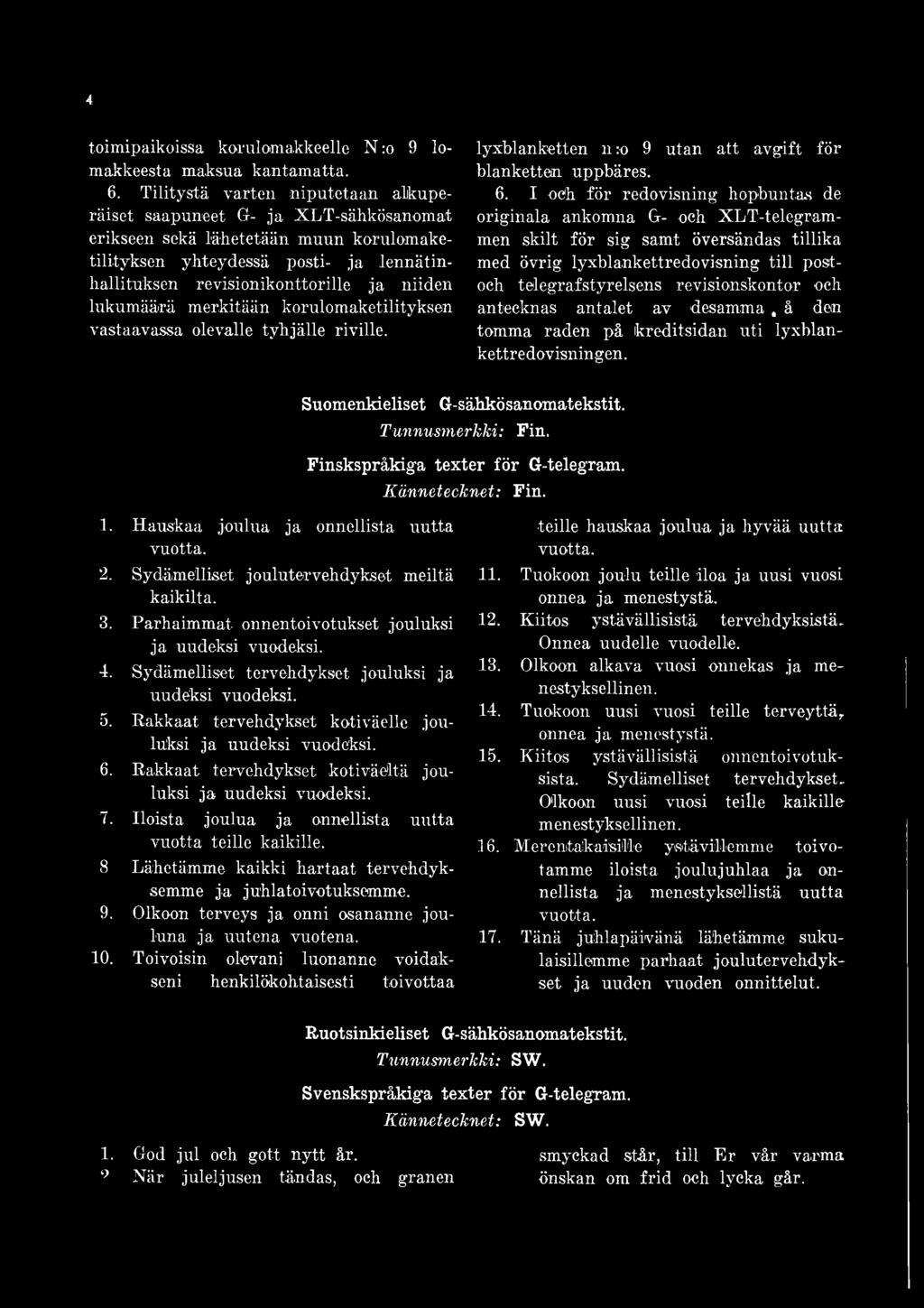 2. Sydämelliset joulutervehdykset meiltä kaikilta. 3. Parhaimmat onnentoivotukset jouluksi ja uudeksi vuodeksi. 4. Sydämelliset tervehdykset jouluksi ja uudeksi vuodeksi. 5.