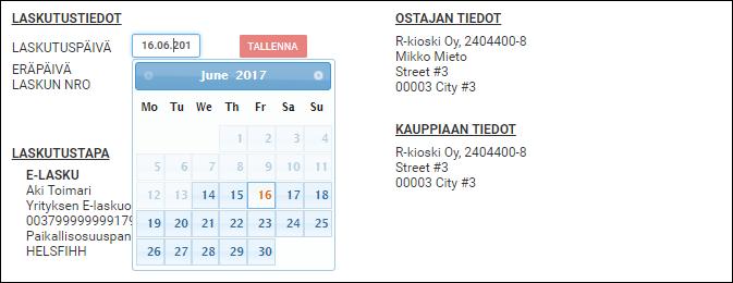 5 LASKUTUSPÄIVÄN MUUTTAMINEN Laskutuspäivää voi muokata viimeistään laskutuspäivää edeltävänä päivänä. 1. Kirjaudu normaalisti palveluun osoitteessa https://laskuyritykselle.fi/org Ks.