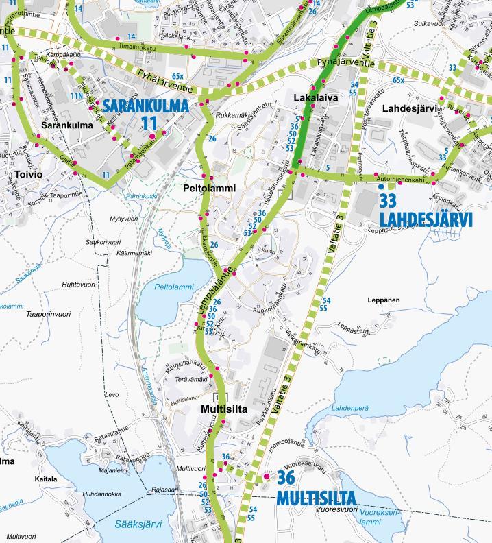 JOUKKOLIIKENNE ussit kulkevat pääsääntöisesti Lempääläntietä pitkin (linjat 36, 50, 52, 53) Linja 26