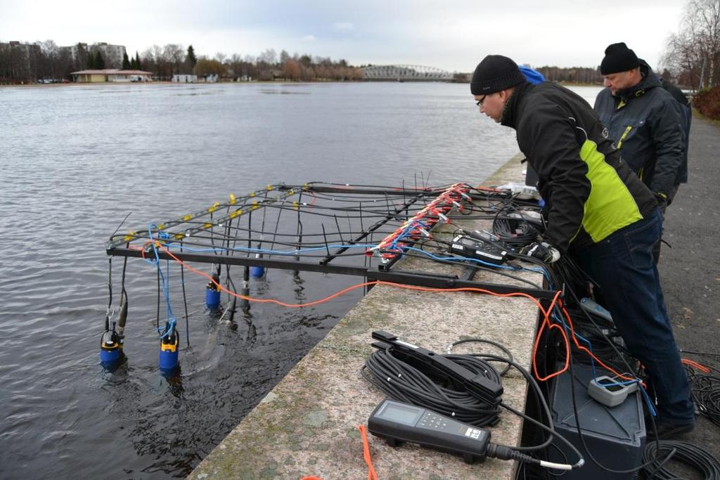 Kuva 1. Vertailumittaukseen osallistuneet kenttämittarit kiinnitettiin koetta varten rakennettuun anturitelineeseen.