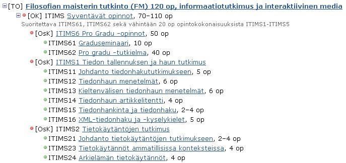Kuva 2. Kuvankaappaus OPSI-järjestelmästä, josta ilmenee järjestelmän tietojen hierarkkinen luonne.