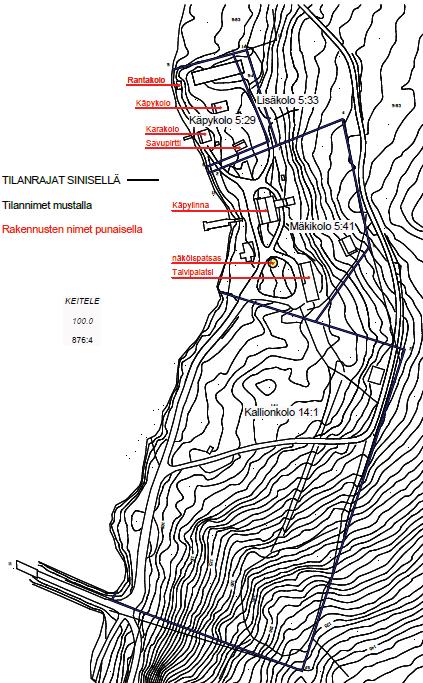 5 3. LÄHTÖKOHDAT 3.1 Alueen yleiskuvaus Mäkikolon tilalla on kaksi ympärivuotisesti asuttua asuinrakennusta, talousrakennus ja rantasauna.