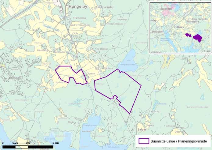 Suunnittelualue Suunnittelualue sijoittuu Sipoon Hangelbyn kylään, reilu 3 km kaakkoon Söderkullasta. Suunnittelualue sijoittuu Kalkkirannantien molemmin puolin.
