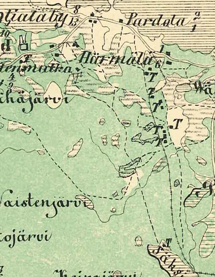 Kartta 4. Suurennos Kalmbergin kartastosta vuodelta 1855.