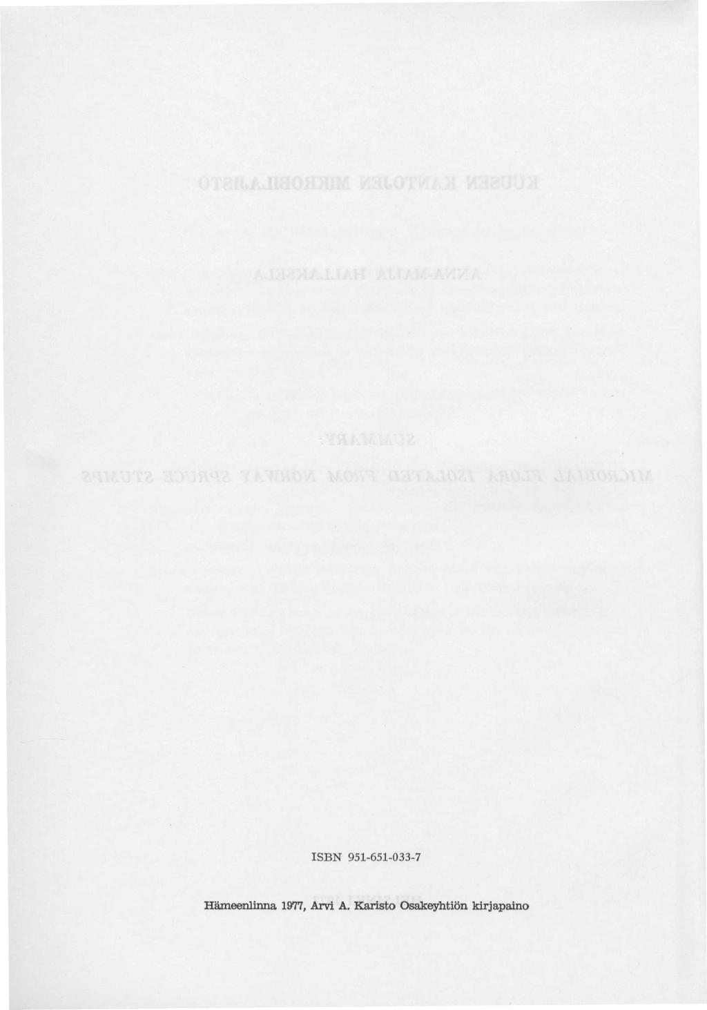 ISBN 951-651-033-7 Hämeenlinna 1977,