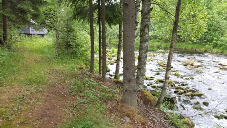 Kosken rannassa on tieura ja keittokota (Kuva 27.), ylärinteessä on todettavissa vanha maa-aineksen ottopaikan jälkiä. Vesi koskessa todettiin varsin ruskeaksi.
