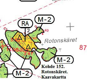 172 Rotonskäret (322 508-3-41) Saaren rakennuspaikkoja on tarkoitus laajentaa hieman kaakon suuntaan. Pinnanmuodoiltaan saari on melko tasainen, mäntyvaltainen ja pääosin kasvillisuudeltaan karu.