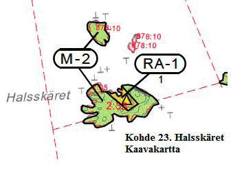 Kohde 23 Halsskäret (322 507-2-35) Puuton ja kasvillisuudeltaan hyvin niukka kalliosaari, jonka pohjoispuolisessa