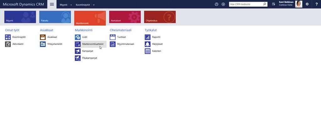 7 MARKKINOINNIN PERUSTEET Dynamics CRM tarjoaa perustoimintoja markkinointiin liittyen.