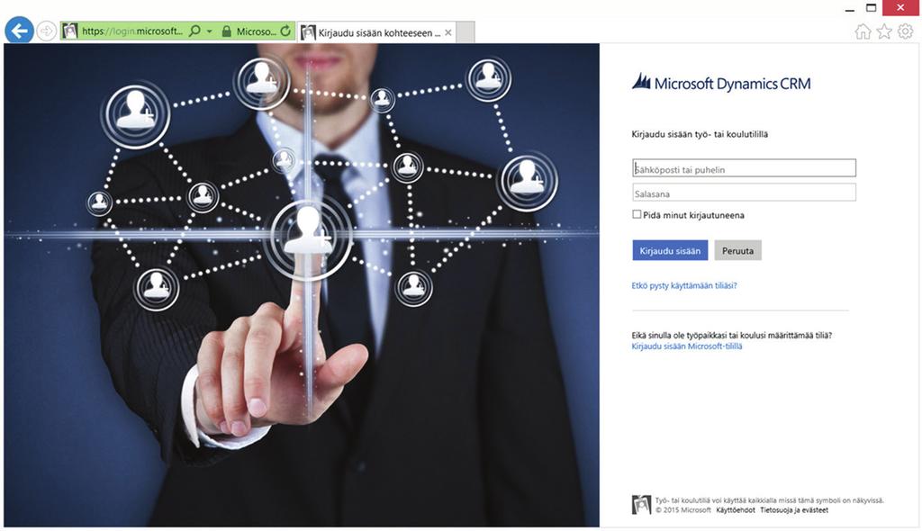 1 1.1 ALOITUS KIRJAUTUMINEN Dynamics CRM -järjestelmä toimii internetselaimessa ja sinne kirjaudutaan käyttäjätunnuksella ja