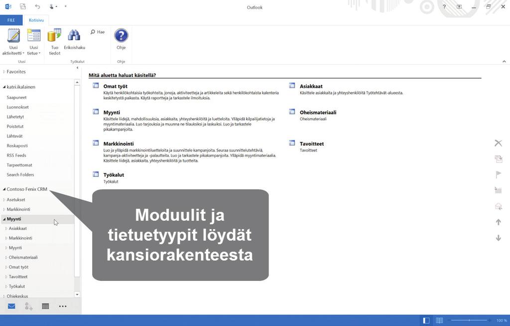 9 OUTLOOK-TYÖASEMAOHJELMAN KÄYTTÖ Saat yhdistettyä Dynamics CRM -järjestelmän ja Outlook-sähköpostiohjelmasi Outlook-työasemaohjelman eli ns. Outlook clientin avulla.